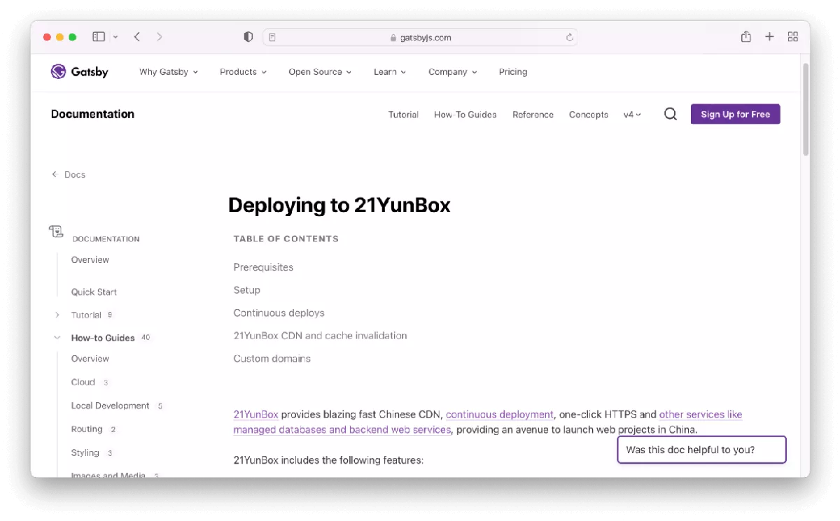 Gatsbyjs.com's solution for China is 21YunBox