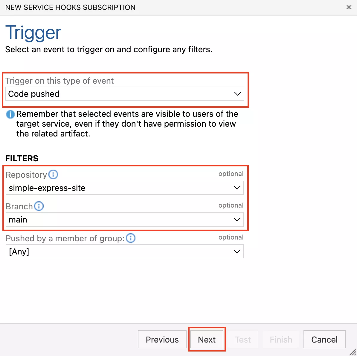 Set up your trigger event parameters