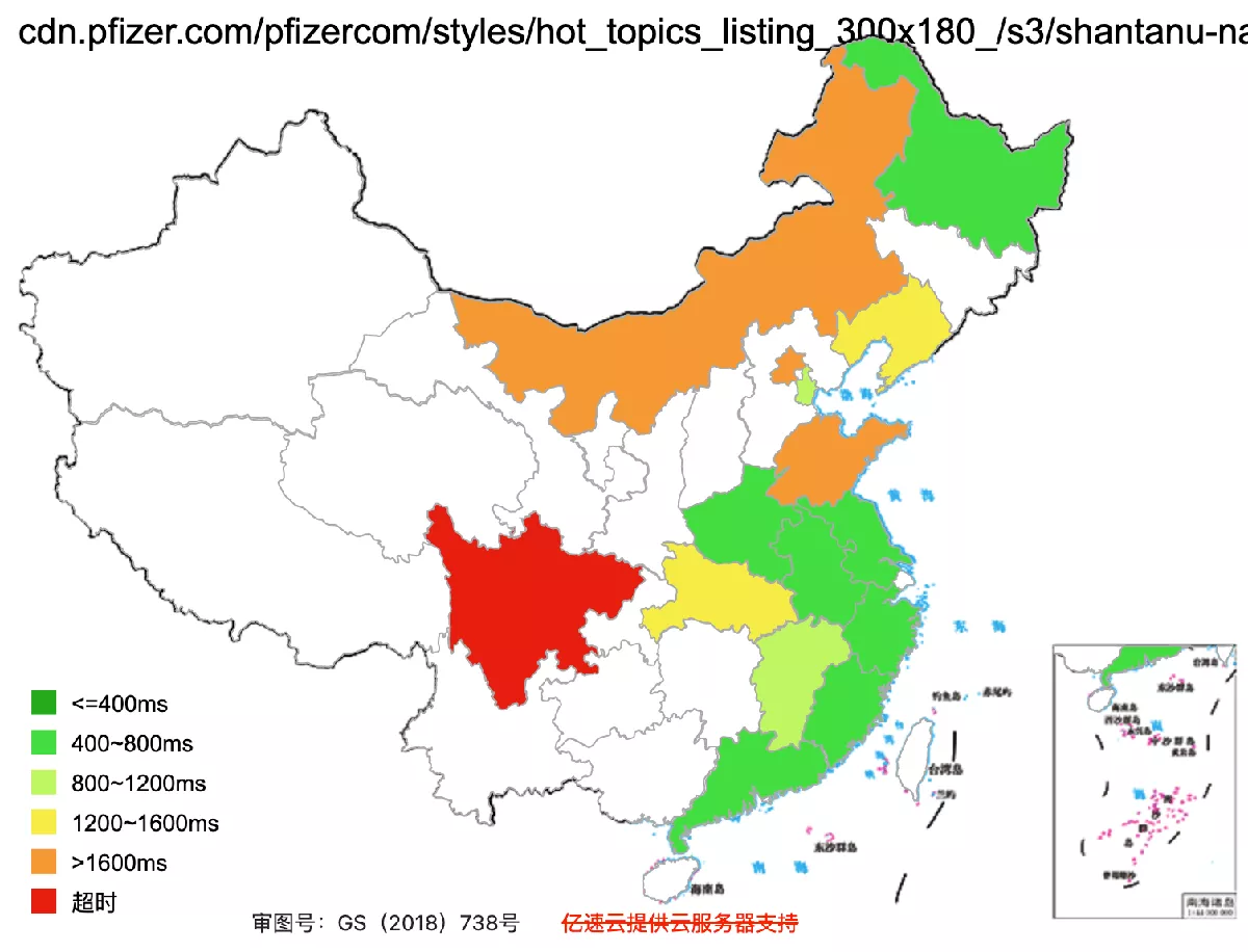 Pfizer.com's speed test across China