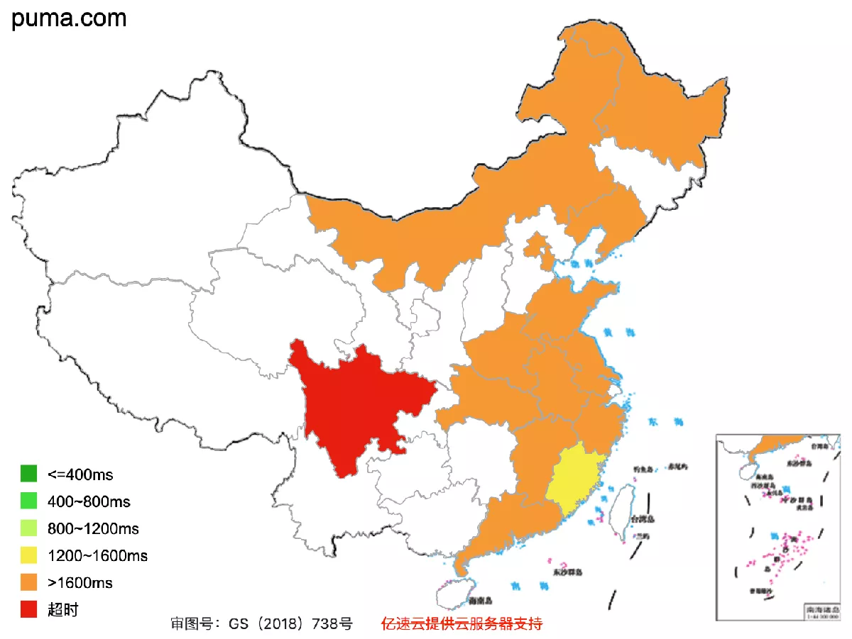 Puma.com's speed test across China