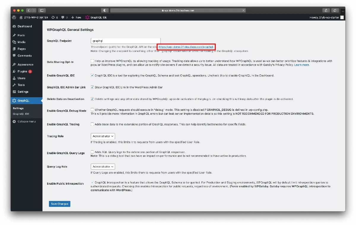 WordPress GraphQL Settings