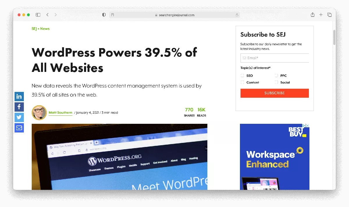 2021 Journal Article on WordPress's Market Share